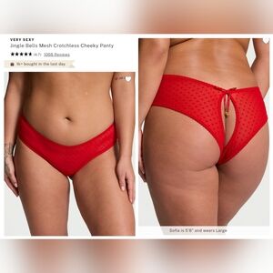 Victoria's Secret Very Sexy Jingle Bells Mesh Crotchless Cheeky Panty LARGE RED